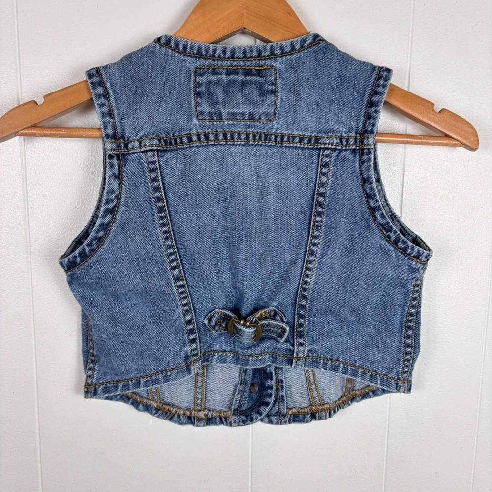 Y2K Gap Jeans Vest Girls Size L (10) Denim Blue Button‎ Adjustable Back
